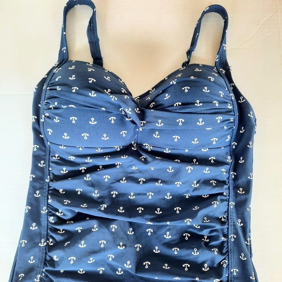 Niptuck Swim Womens One Piece Swimsuit Blue White Anchors Nautical Retro Size 6 - Picture 2 of 11